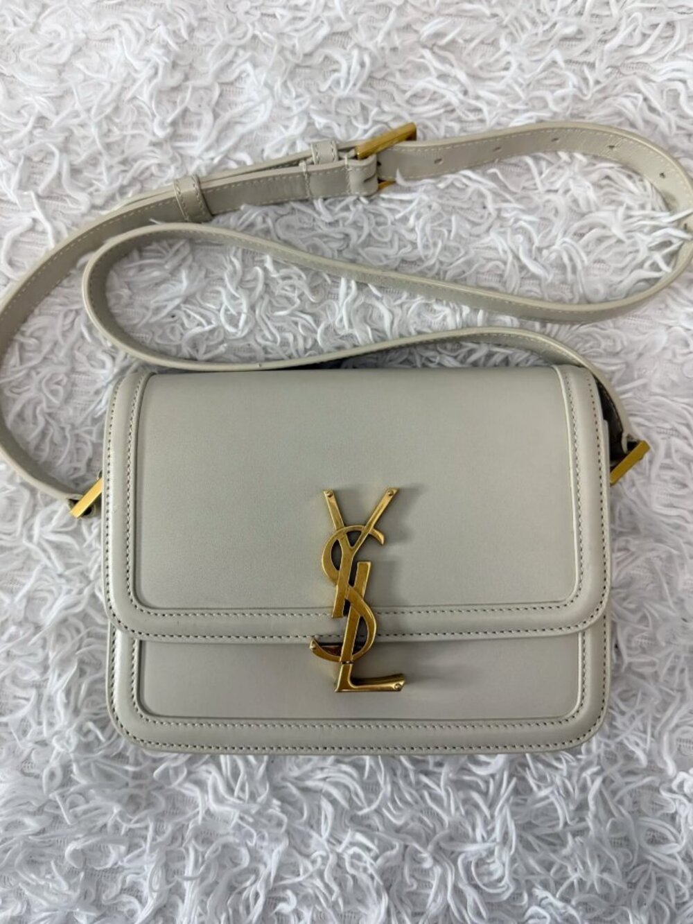 SAINT LAURENT Smooth Calfskin Small Solferino Satchel in White
